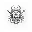 Lucifer sigil on a skull with a snake a dagger an a rose tattoo design idea