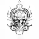 Lucifer sigil on a skull with a snake a dagger an a rose tattoo design idea