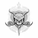 Lucifer sigil on a skull with a snake a dagger an a rose tattoo design idea