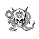 Lucifer sigil on a skull with a snake a dagger an a rose tattoo design idea