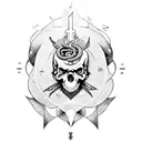 Lucifer sigil on a skull with a snake a dagger an a rose tattoo design idea