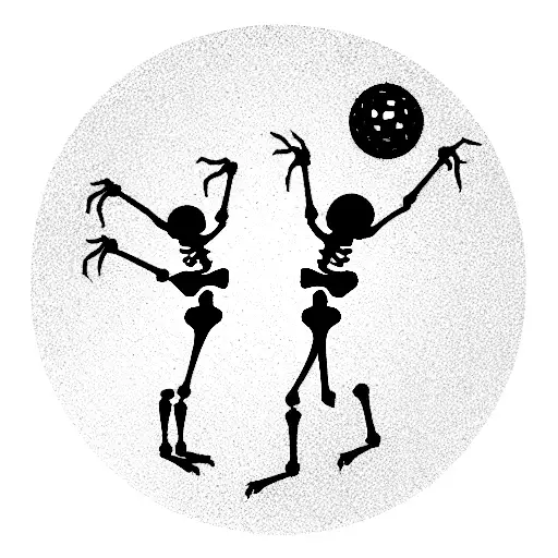 two skeleton dancing under disco ball tattoo design idea