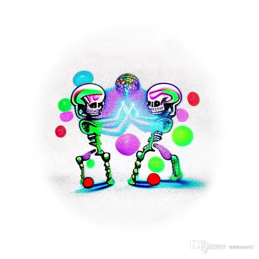 two skeleton dancing under disco ball tattoo design idea