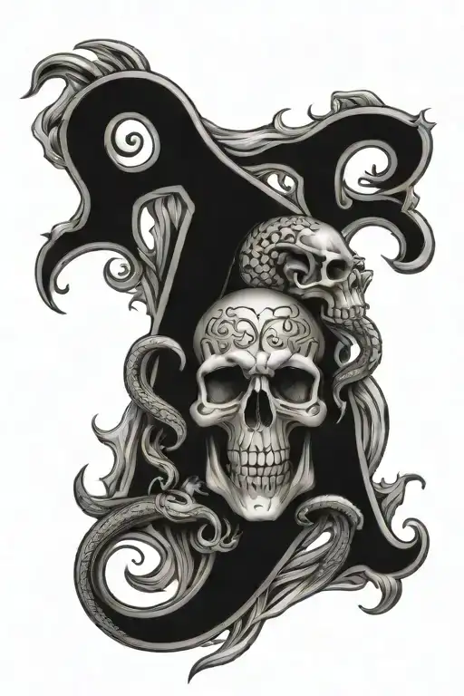 skulls and snake themed initial "JMS tattoo design idea