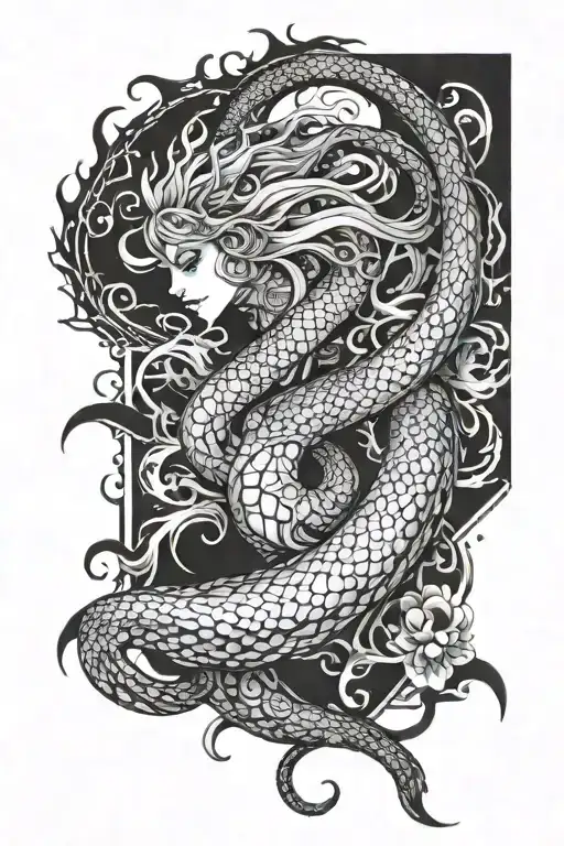 lamia full body sleeve wrapping tail tattoo design idea