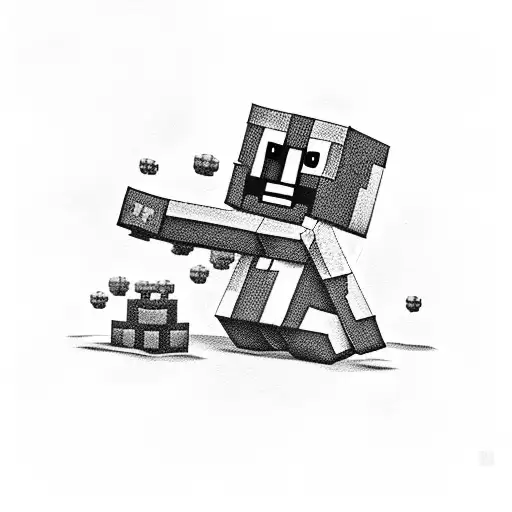 mario sitting on a minecraft grass block tattoo design idea