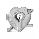 Initials J , R , N , B with keys attached going into a heart tattoo design idea
