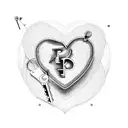Initials J , R , N , B with keys attached going into a heart tattoo design idea