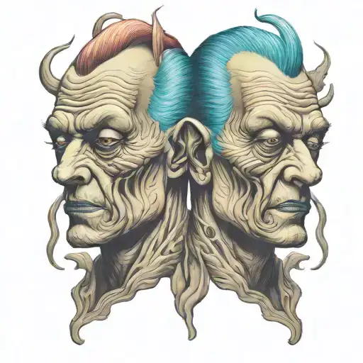 siamese twin head creapy monster  tattoo design idea