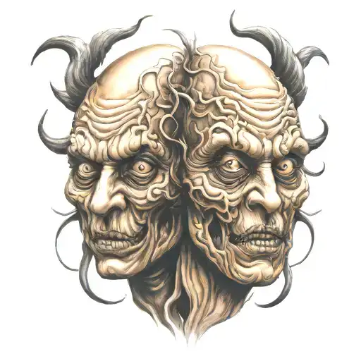 siamese twin head creepy monster  tattoo design idea