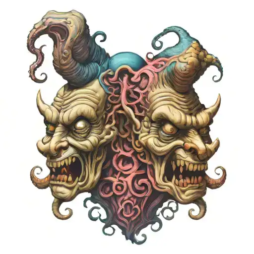 siamese twin head creepy monster  tattoo design idea