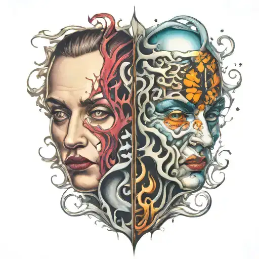 good side and bad Side tattoo design idea