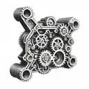 A detailed engine block with gears and pistons, resembling a mechanical heart tattoo design idea