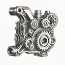 A detailed engine block with gears and pistons, resembling a mechanical heart tattoo design idea