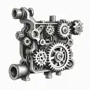 A detailed engine block with gears and pistons, resembling a mechanical heart tattoo design idea