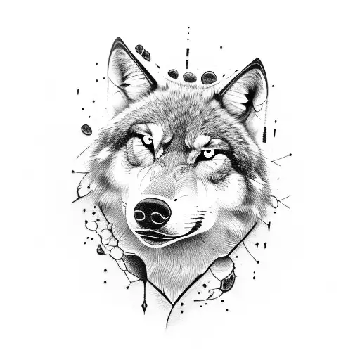 Combine the elements of a wolf and a skull in a blackwork style tattoo tattoo design idea