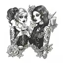 matching goth best friends drinking cocktails tattoo design idea