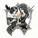 matching goth best friends drinking cocktails tattoo design idea