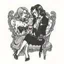 matching goth best friends drinking cocktails tattoo design idea