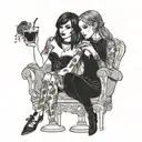matching goth best friends drinking cocktails tattoo design idea