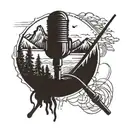 A microphone intertwined with mountain peaks and a fishing rod, symbolizing your love for rap music, hiking, and fishing tattoo design idea