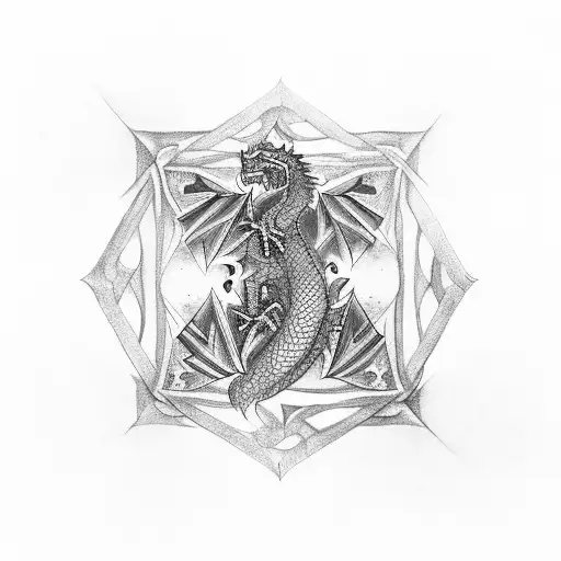 A mysterious puzzle box with a dragon emerging from within tattoo design idea