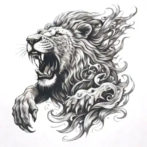 a lion rising from the ashes like a phoenix tattoo design idea