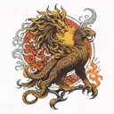 A phoenix rising from the ashes, intertwined with a lion symbolizing strength and resilience tattoo design idea