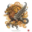 A phoenix rising from the ashes, intertwined with a lion symbolizing strength and resilience tattoo design idea
