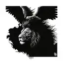 A lion and phoenix hybrid creature, embodying the merging of strength and rebirth in the face of adversity tattoo design idea