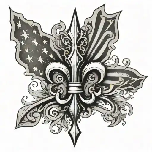fleur de lis, Ukrainian trident and American flag tattoo design idea
