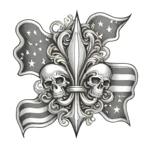 fleur de lis, Ukrainian trident and American flag tattoo design idea