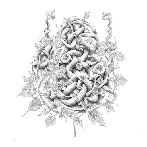 A dumbbell wrapped in vines and flowers, representing the growth and strength achieved in the gym tattoo design idea