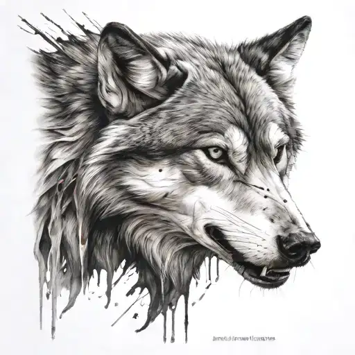 Bleeding and a man next to the wolf healing his body wounds tattoo design idea