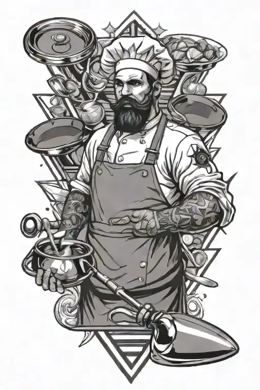 kitchen tools.chef.on chest.triangle tattoo design idea
