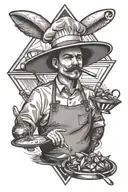 kitchen tools.chef.on chest.triangle tattoo design idea