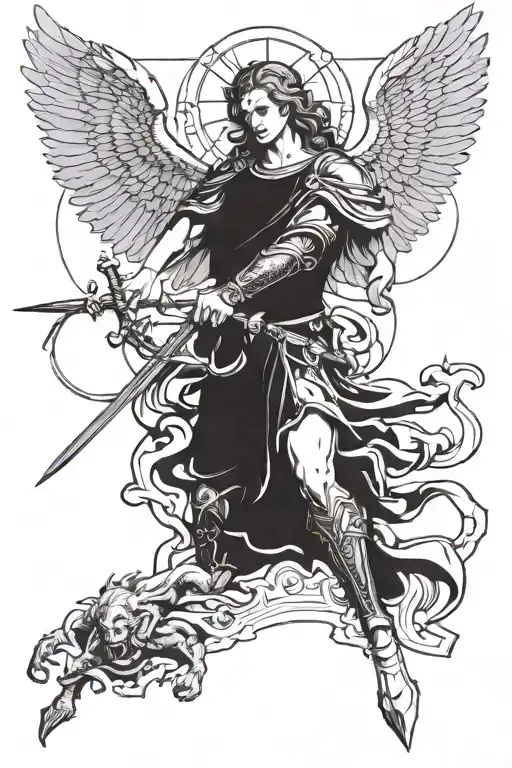 st micheal slaying the devil tattoo design idea
