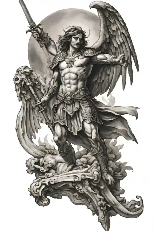 st micheal slaying the devil tattoo design idea