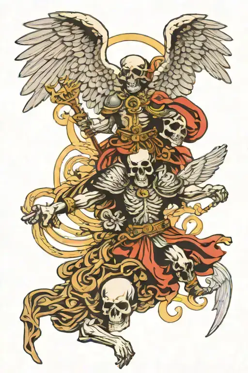skulls and st michael the archangel fighting tattoo design idea