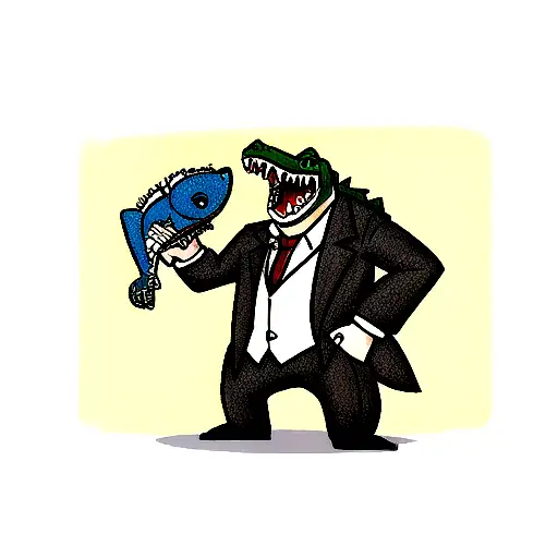 Gangster crocodile holding a golf club over tattoo design idea