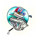 Gangster crocodile with cool hat on and tattoo and a golf club over tattoo design idea