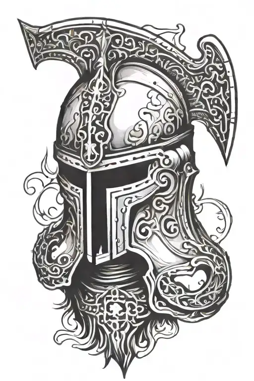 Crusader helmet single wing broken sword tattoo design idea