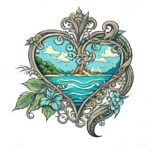 Island of Hearts"  In the tranquil embrace of the beautiful island surrounded by azure seas, a boy named Elias lived tattoo design idea