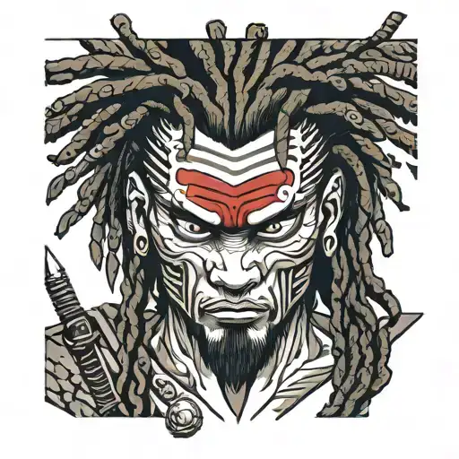 afro  dreadlocked samurai warrior tattoo design idea