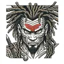 afro  dreadlocked samurai warrior tattoo design idea
