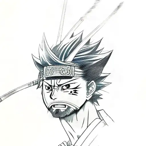 A sketch-style tattoo of a fusion between Kakashi and a traditional Japanese samurai, combining elements of the manga and Japanese history tattoo design idea