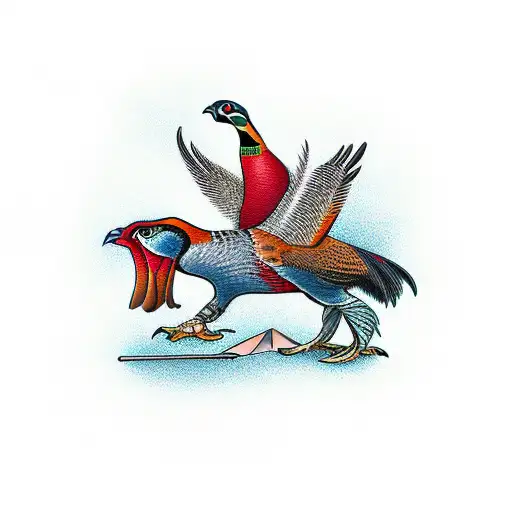 pheasant hunting in suit with shotgun  tattoo design idea