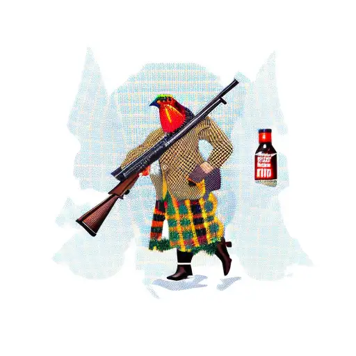 pheasant hunting in tartan suit with shotgun  tattoo design idea