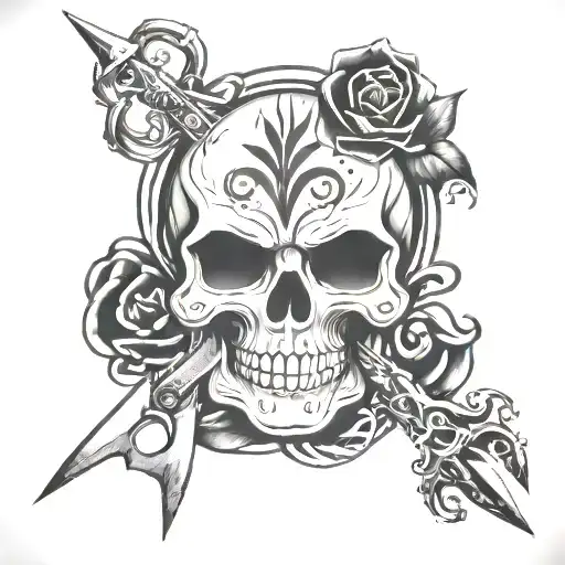 skull scissor tattoo design idea
