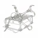 skeleton scissor in box tattoo design idea